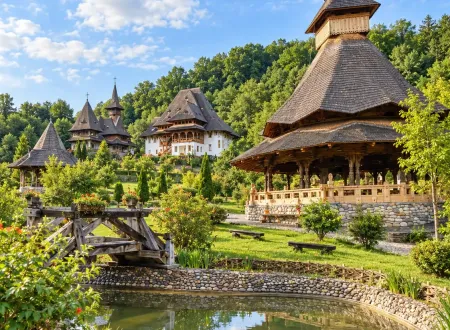 Mănăstirea Bârsana din Maramureș, cu biserica de lemn și turnul-clopotniță